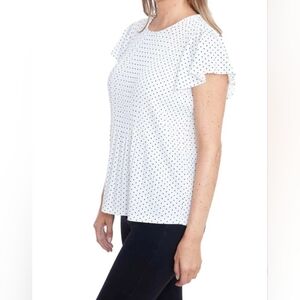 Philosophy White Polka Dot Flutter Short Sleeve Blouse M